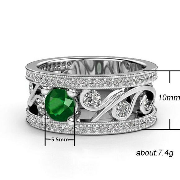 Gorgeous 925 Silver Round Cut Emerald Ring New - Picture 4 of 5